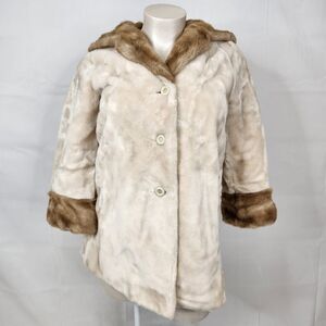 VTG 60's Borgana Russell Taylor Faux Fur ILGWU Union Made Cream Winter Coat Sz L